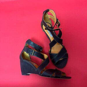 Arnold churgin / vintage strappy black ballet style  wedge heels 💛🖤